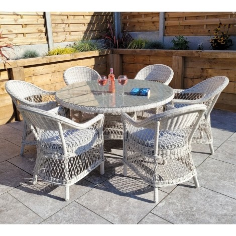 Rose Outdoor White Wicker Round Table & 6 Chairs (140cm)