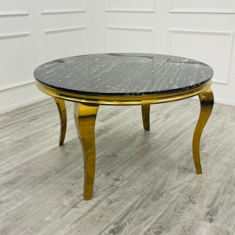 Louis - Black and Gold - 130cm/1.3m - Marble and Gold - Louis Leg - Round Dining Table