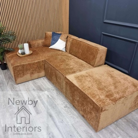 Atlanta Rust Orange Chenille Left Hand Facing Modula Corner Sofa