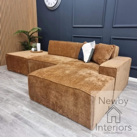 Atlanta Rust Orange Chenille Right Hand Facing Modula Corner Sofa