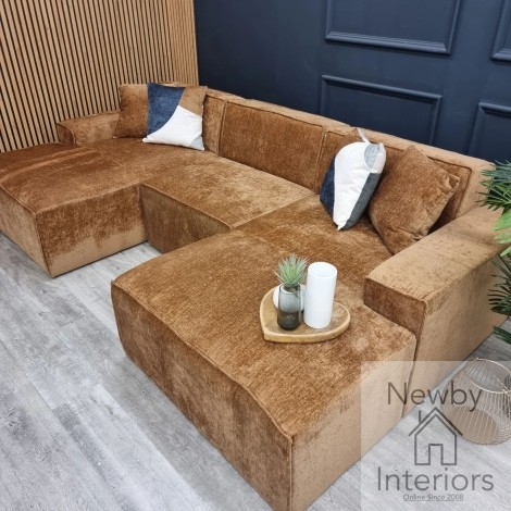 Atlanta Rust Orange Chenille U Shape Modula Corner Sofa No Stool