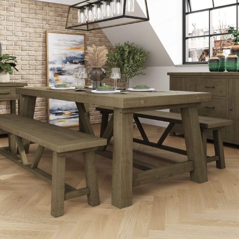 Saltash Driftwood - Reclaimed Pine - Rectangular - 2M/200CM - Fixed Top Dining Table - Wooden Legs