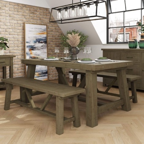 Saltash Driftwood - Reclaimed Pine - Rectangular - 1.6M/160CM - Fixed Top Dining Table - Wooden Legs