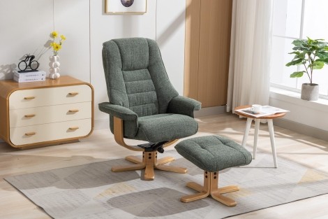 GFA -  Sardinia - Chacha Fern Green - Fabric - 360 Swivel Recliner and Stool