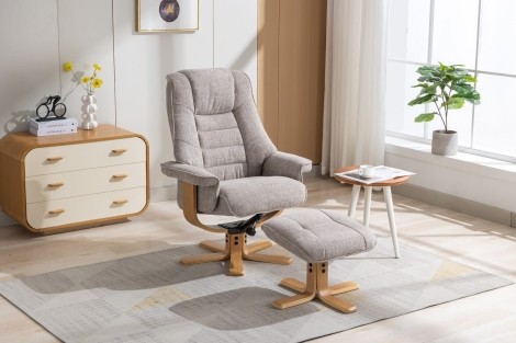 GFA - Sardinia - Chacha Oat - Fabric - Swivel Recliner and Stool