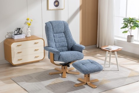 GFA - Sardinia - Chacha Ocean Blue - Fabric - Swivel Recliner and Stool