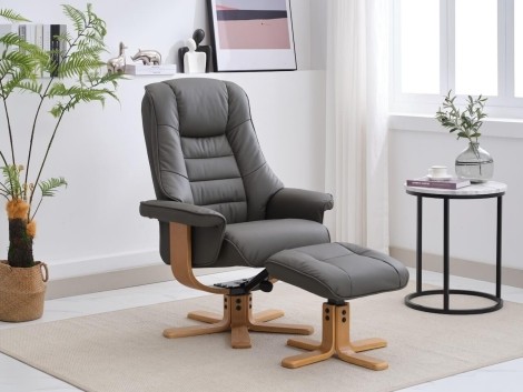 GFA -  Sardinia - Cinder - Leather - 360 Swivel Recliner and Stool