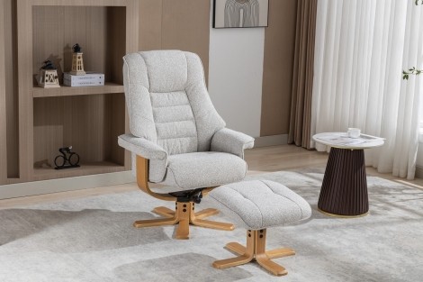 GFA - Sardinia - Greige Beige/Brown - Fabric - Swivel Recliner and Stool