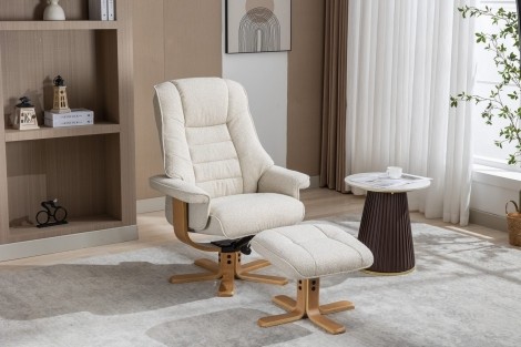 GFA - Sardinia - Hessian Beige/Brown - Fabric - Swivel Recliner and Stool