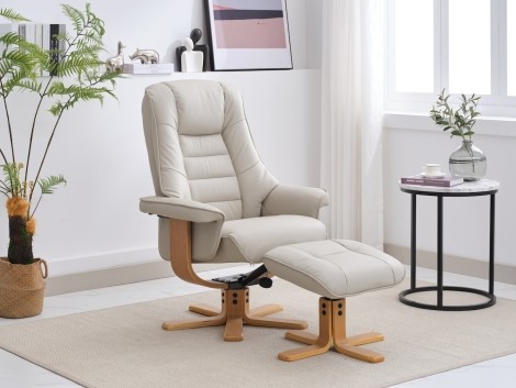 GFA -  Sardinia - Mushroom - Leather - 360 Swivel Recliner and Stool
