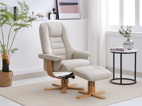 GFA - Sardinia - Mushroom - Leather - Swivel Recliner and Stool