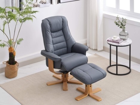 GFA - Sardinia - Petrol Blue - Leather - Swivel Recliner and Stool