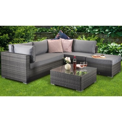 Savannah - Outdoor - Grey - Corner Sofa with Square Coffee Table - UV Treated Wicker