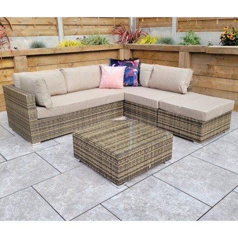 Savannah Outdoor Corner Sofa & Coffee Table, Brown Weave
