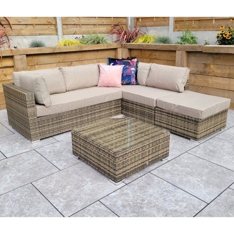 Savannah - Outdoor - Brown - Corner Sofa with Square Coffee Table - UV Treated Wicker