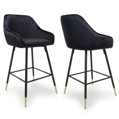 Savanna Black Brushed Velvet Bar Stool (Pair)