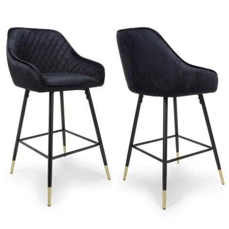 Pair Of - Savanna - Black - Velvet Fabric - Bar Chairs - Black and Gold Metal Frame