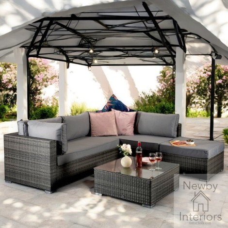 Savannah Outdoor Corner Sofa & Coffee Table Set, Grey Weave