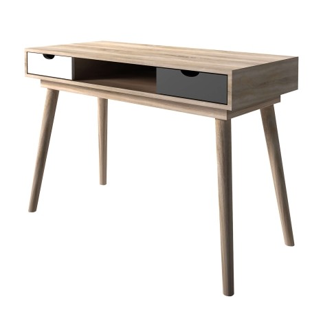 Scandi - Oak + Grey - 2 Drawer Desk - Angled Legs