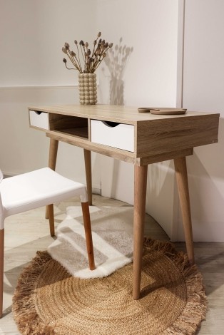 Scandi - Oak + White - 2 Drawer Desk - Angled Legs