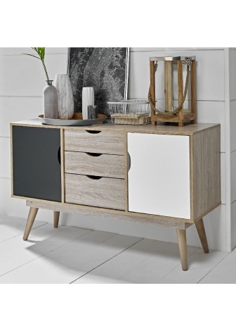 Scandi - Oak + Grey - Sideboard - 2 Doors and 3 Drawers - Angled Legs