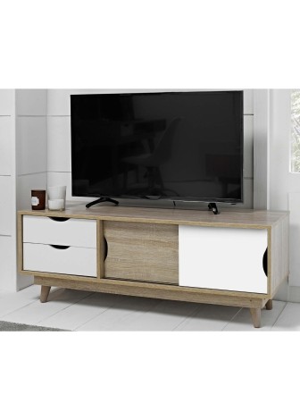 Scandi - Oak + White - TV Unit - Angled Legs