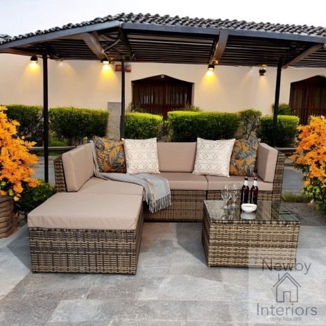 Stella Outdoor Modular Corner Sofa & Coffee Table, Brown Weave