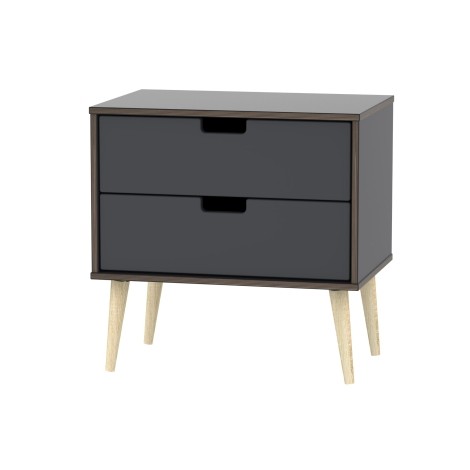 Shanghai - Graphite 2 Drawer Midi Chest - Natural Wood Legs