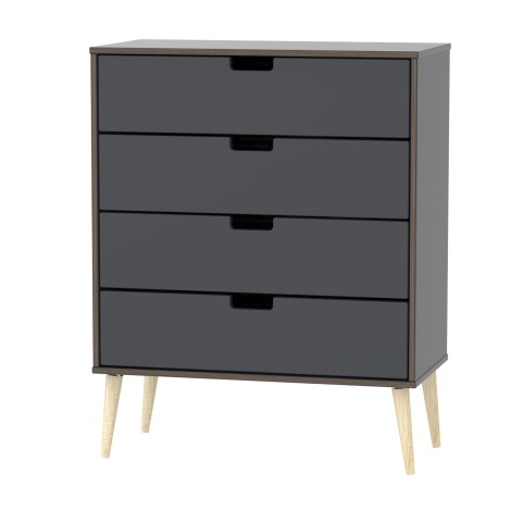 Shanghai - Graphite 4 Drawer Chest - Natural Wood Legs