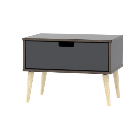 Shanghai - Graphite 1 Drawer Midi Chest - Natural Wood Legs