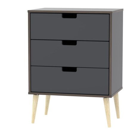 Shanghai - Graphite 3 Drawer Midi Chest - Natural Wood Legs