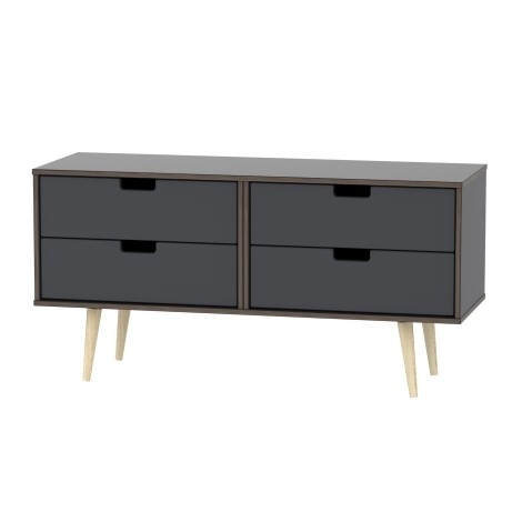 Shanghai - Graphite 4 Drawer Bed Box - Natural Wood Legs
