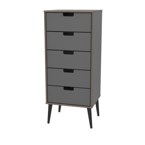 Shanghai - Graphite Tall 5 Drawer Chest - Black Wood Legs