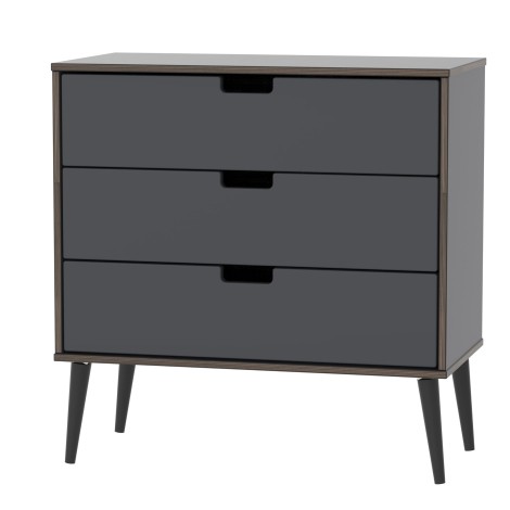 Shanghai - Graphite 3 Drawer Chest - Black Wood Legs