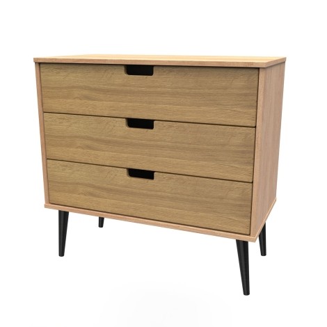 Shanghai - Rivera Oak 3 Drawer Chest - Black Wood Legs