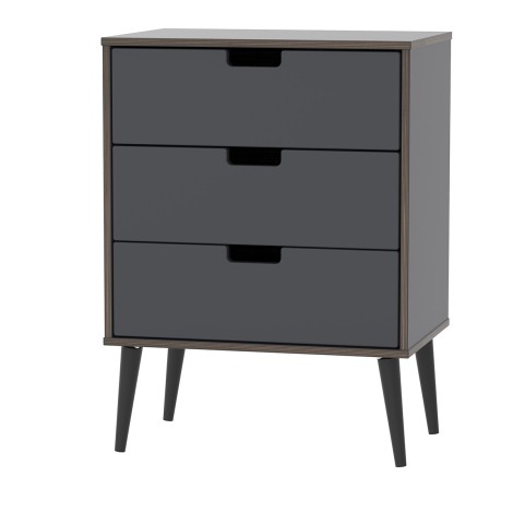 Shanghai - Graphite 3 Drawer Midi Chest - Black Wood Legs