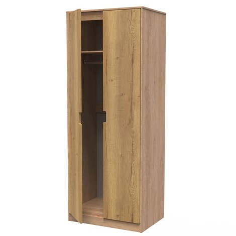 Shanghai - Rivera Oak 2 Door Wardrobe - Black Wood Legs