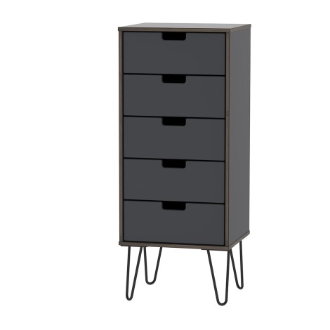 Shanghai - Graphite Tall 5 Drawer Chest - Black hairpin legs