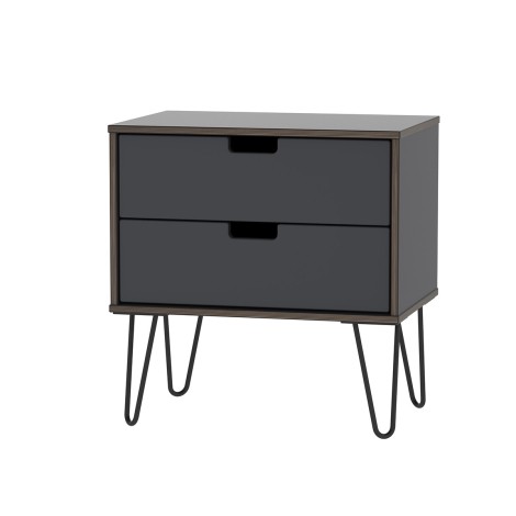 Shanghai - Graphite 2 Drawer Midi Chest - Black hairpin legs