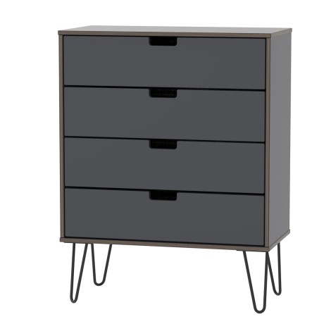 Shanghai - Graphite 4 Drawer Chest - Black hairpin legs