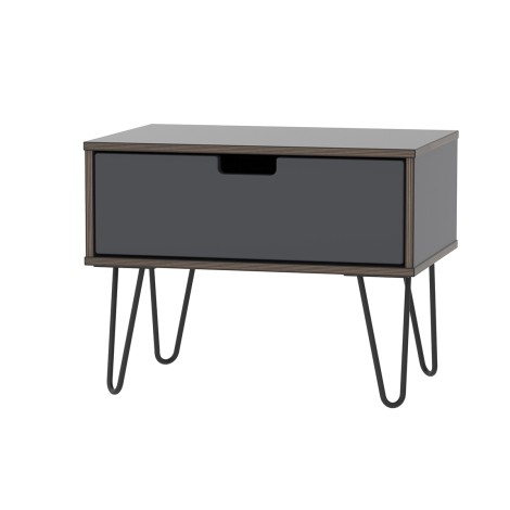 Shanghai - Graphite 1 Drawer Midi Chest - Black hairpin legs