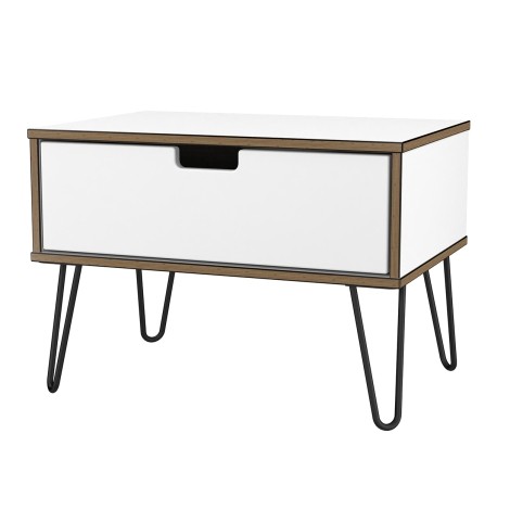 Shanghai - White Matt 1 Drawer Midi Chest - Black Hairpin Legs