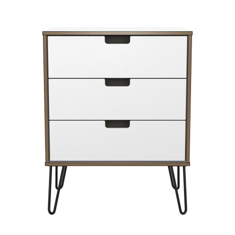 Shanghai - White Matt 3 Drawer Midi Chest - Black Hairpin Legs