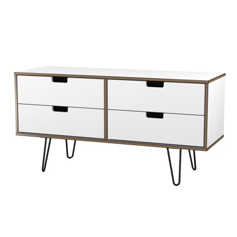 Shanghai - White Matt 4 Drawer Bed Box - Black Hairpin Legs