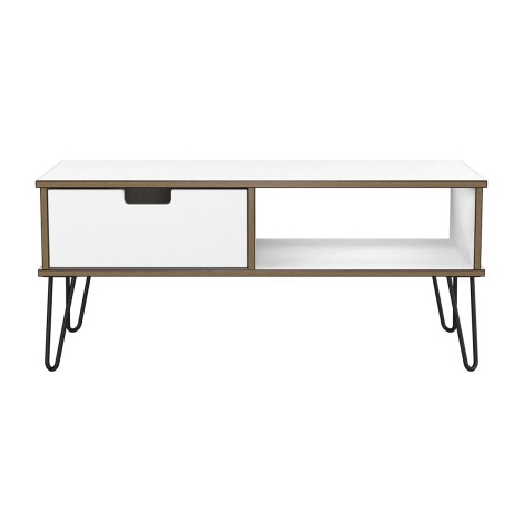 Shanghai - White Matt 1 Drawer Coffee Table - Black Hairpin Legs