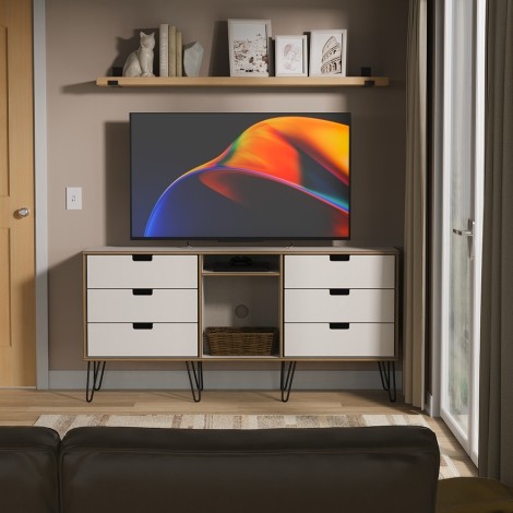 Shanghai - Kashmir 6 Drawer TV Unit - Black Hairpin Leg
