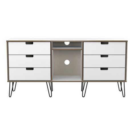 Shanghai - White Matt 6 Drawer TV Unit - Black Hairpin Legs