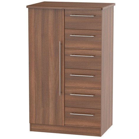 Sherwood - 1 Door 6 Drawer Childs Wardrobe - Noche Walnut Finish