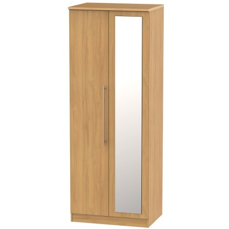 Sherwood - 2 Door Double Tall Mirror Wardrobe - Modern Oak Finish