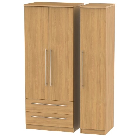Sherwood - 3 Door 2 Drawer Triple Plain Wardrobe - Modern Oak Finish